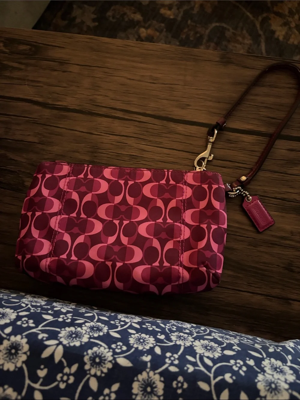 Coach Signature Wristlet in Pink and Dark Pink